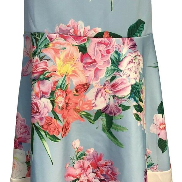 Quiz Womens Off Shoulder Fit & Flare Dress Sz 20 Blue Floral Detailed Hem  NEW - Picture 2 of 8